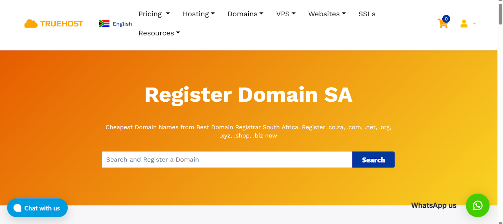 a screenshot of truehost SA page