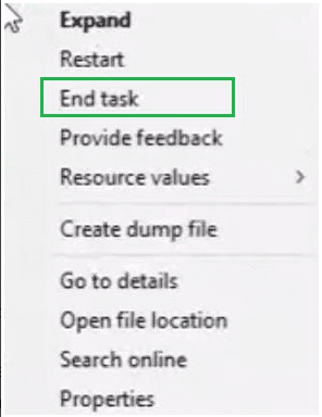 Select the End Task button