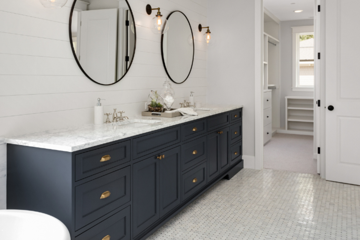 Navy vanity inset cabinet