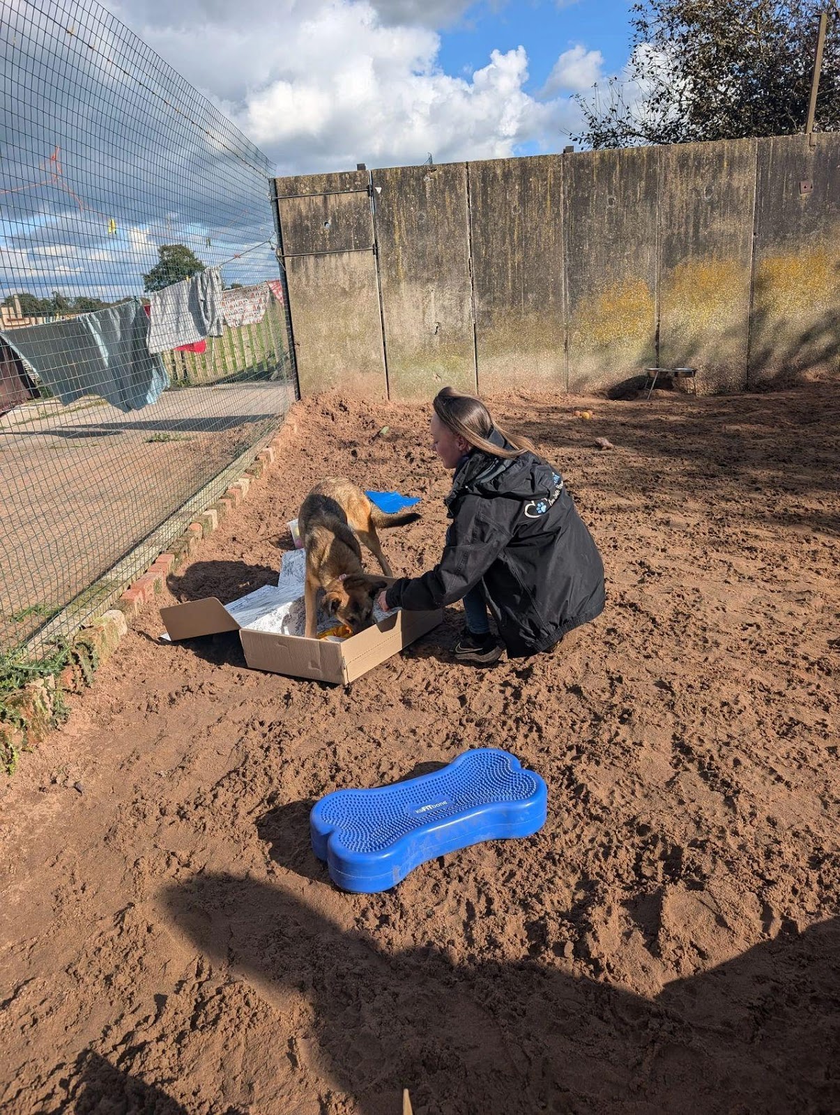 a Pawprints staff member helps Nala to understand Free Work