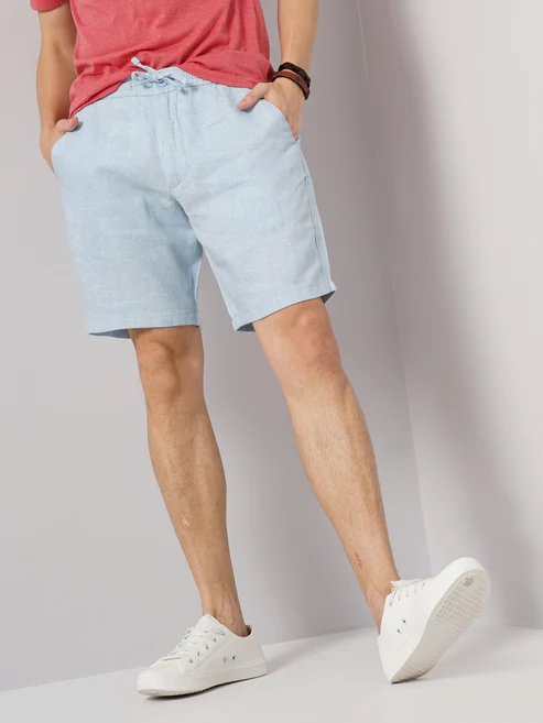 Linen Regular-Fit Blue Shorts