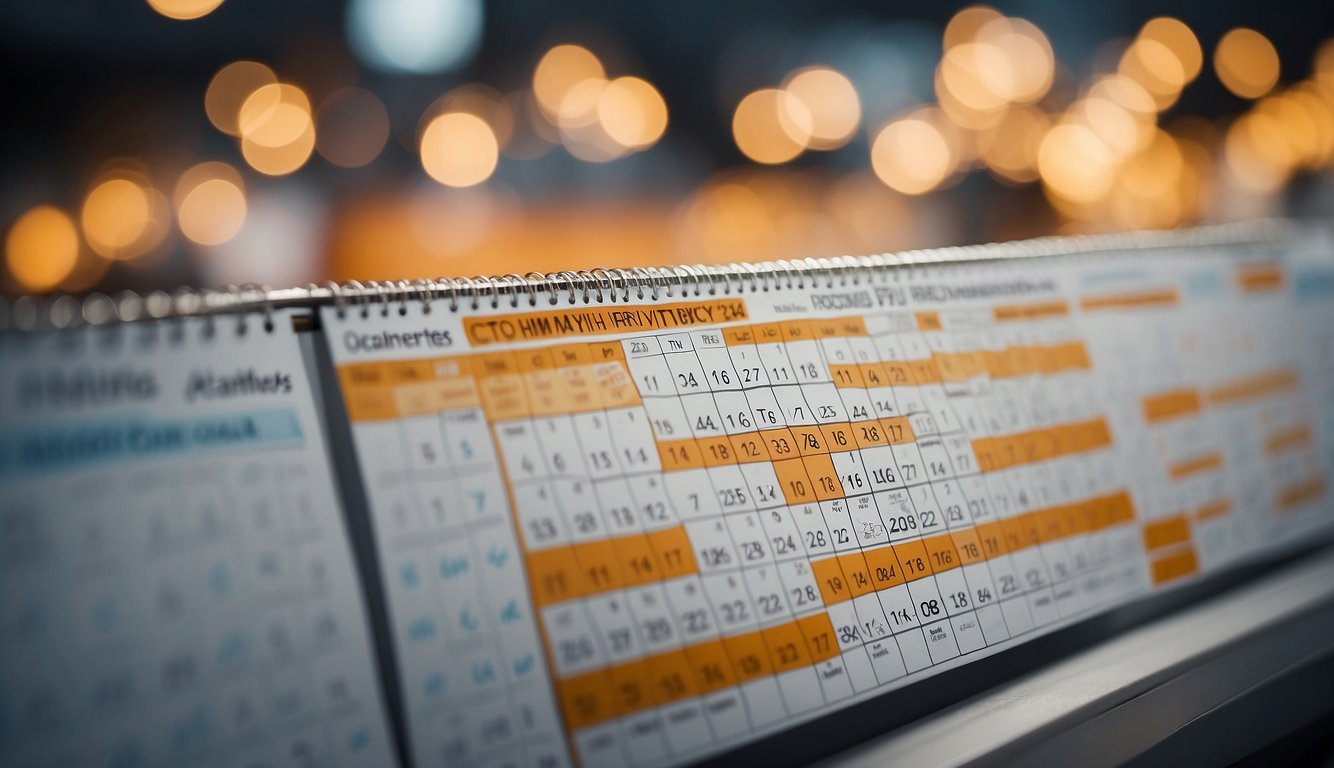 An organized calendar with highlighted FBA deadlines and inventory management tasks