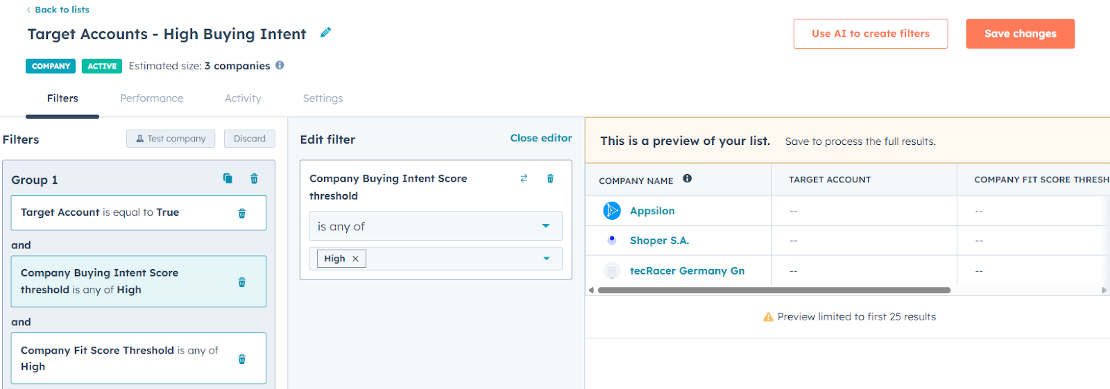 Target Account List in HubSpot - Accounts with High Buying Intent