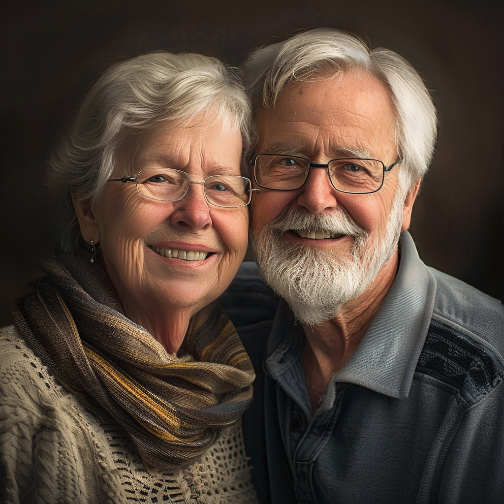 A smiling elderly couple | Source: Midjourney