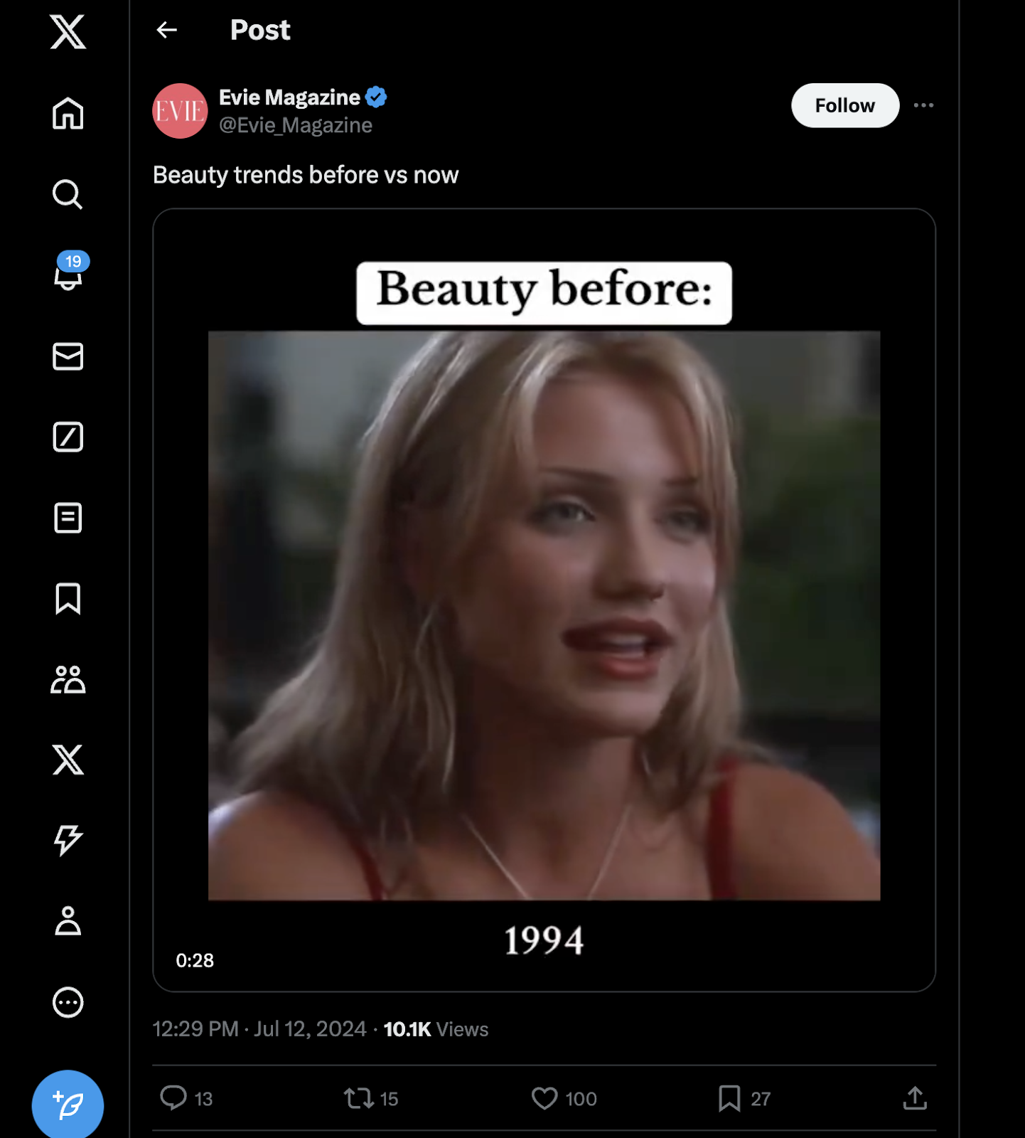 Evie Magazine's X post about how beauty trends evolve is a great way to write about trending topics for the beauty industry.