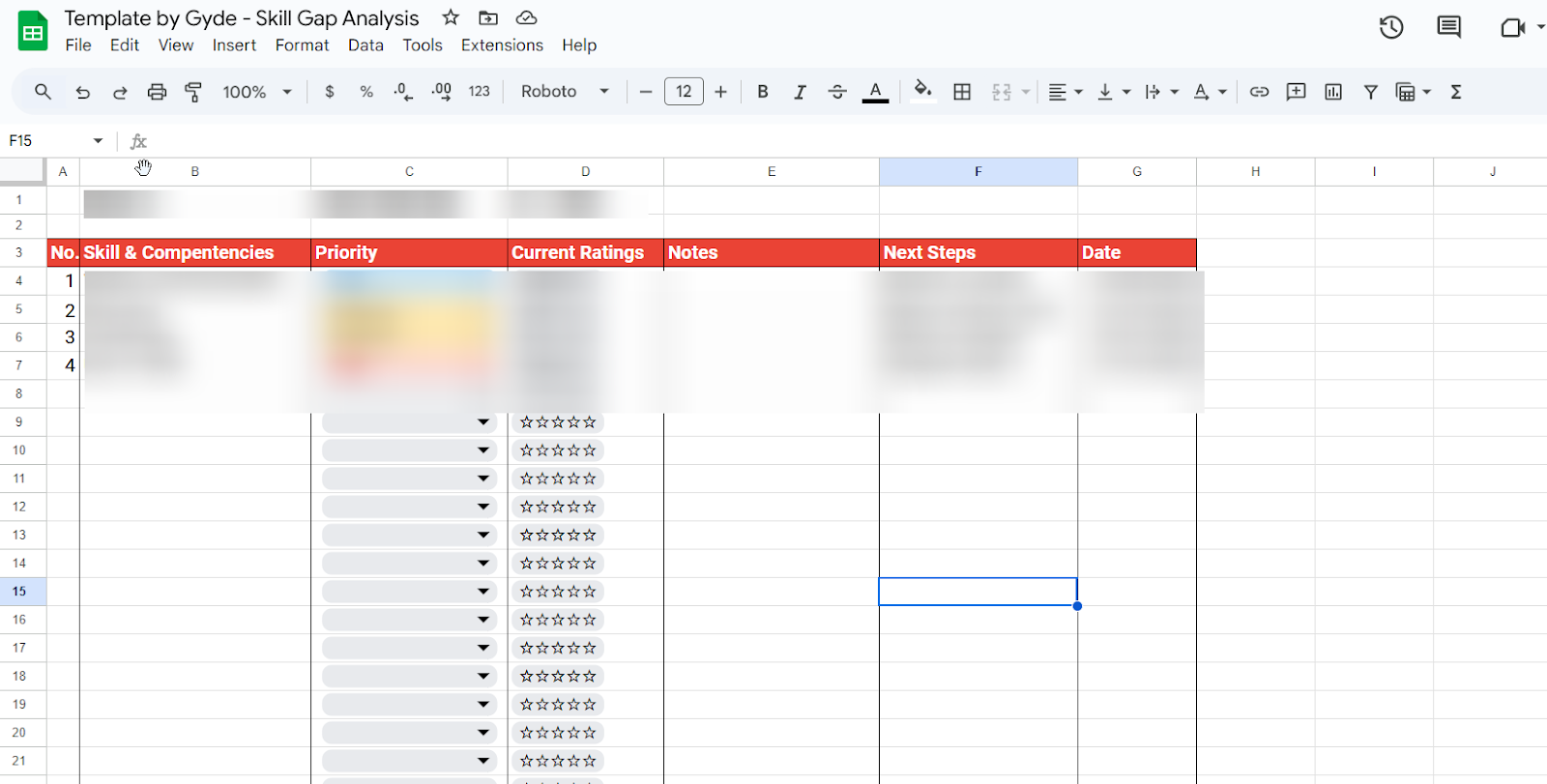 Glimpse of the Skill Gap Analysis Template By Gyde