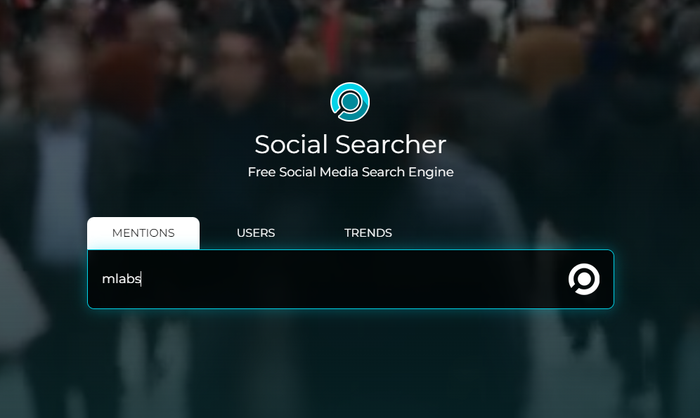 Interface da página inicial do Social Searcher