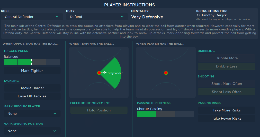 4-2-3-1 Lower League Tactic - CB Instructions
