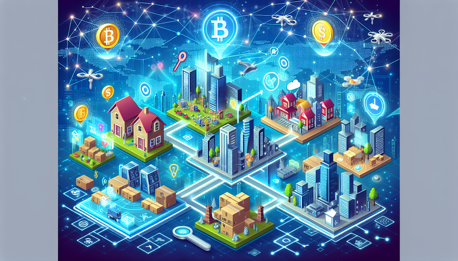 An illustration of practical applications of smart contracts in various industries.
