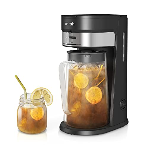 wirsh Iced Tea Maker with 3QT Pitcher, Iced Coffee Maker with Strength Control and Reusable Filter, Perfect For Iced Coffee, Latte, Tea, Lemonade, Flavored Water, Black