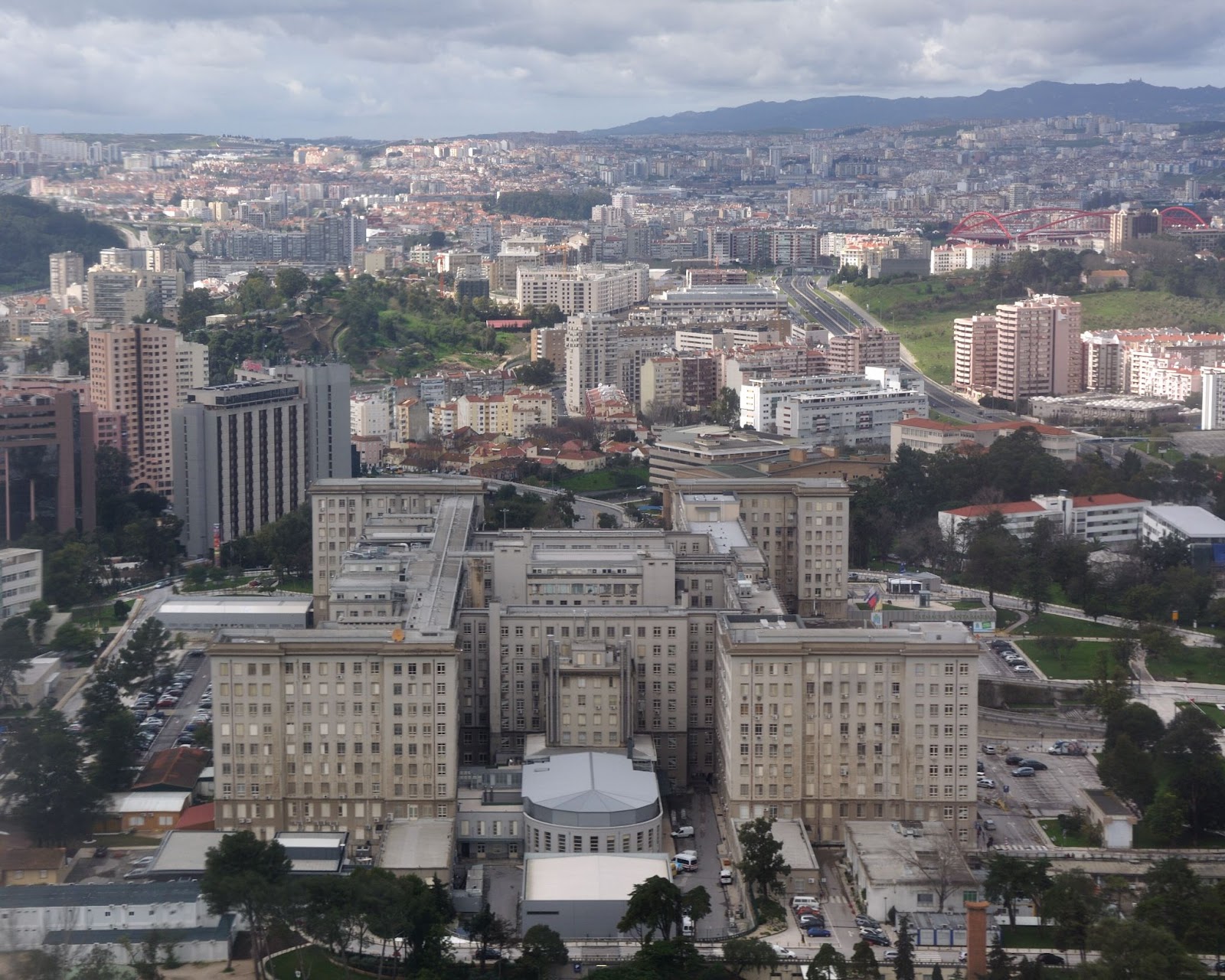 Mix of traditional and modern buildings.