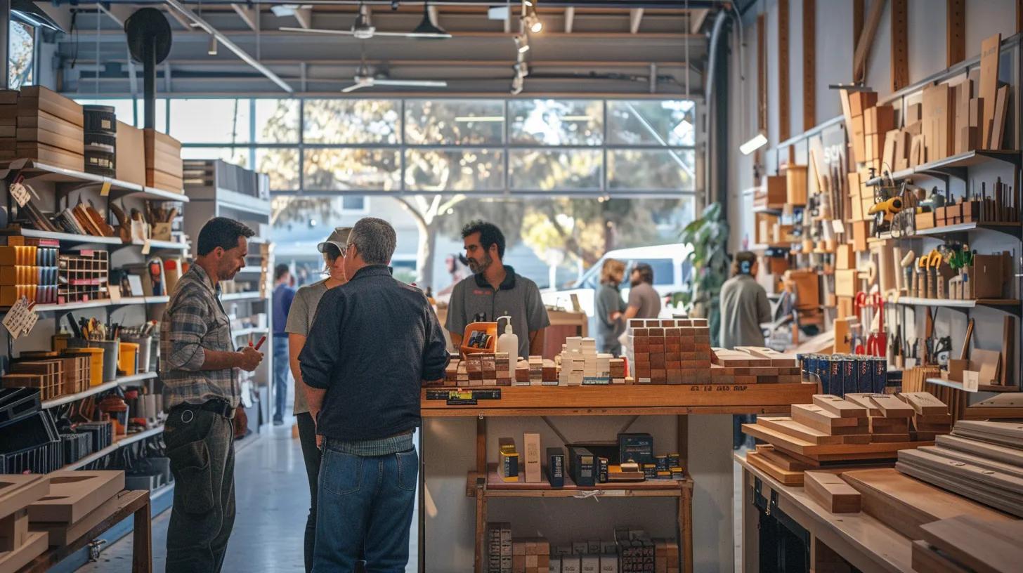 a bustling local home improvement store showcases knowledgeable staff engaging with customers amidst vibrant displays of tools and materials, emphasizing the personalized service and community connection that sets them apart from national chains.