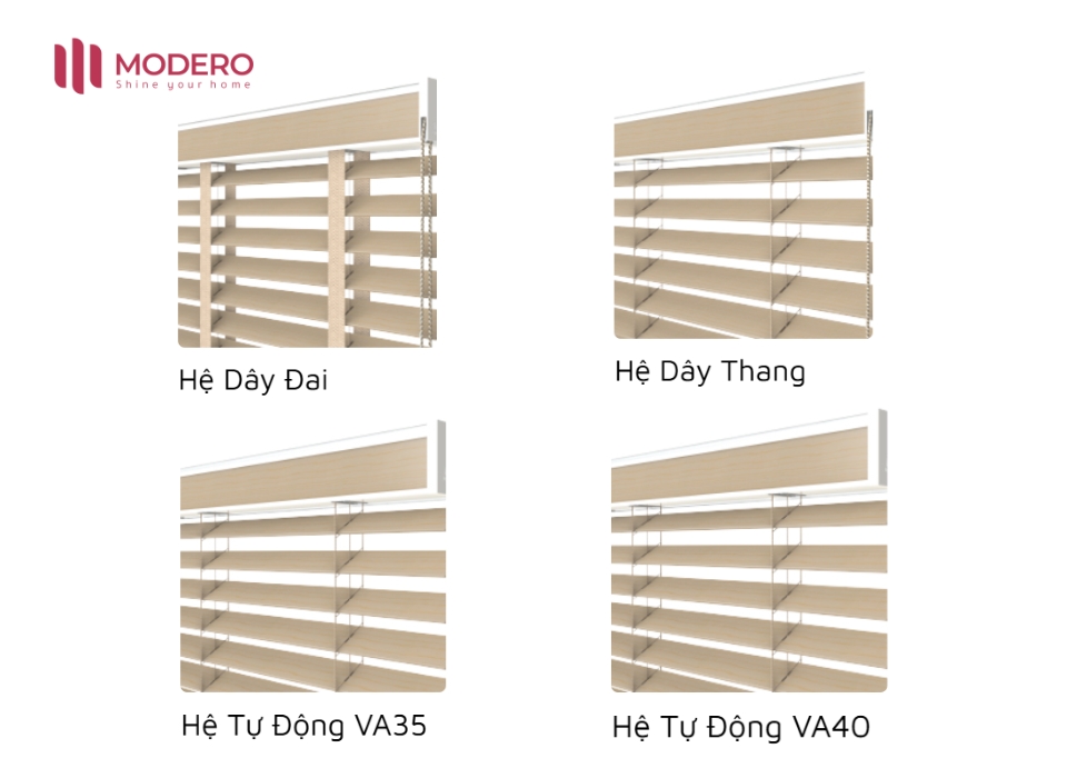 Bốn hệ phụ kiện được sử dụng trong rèm sáo nhựa.