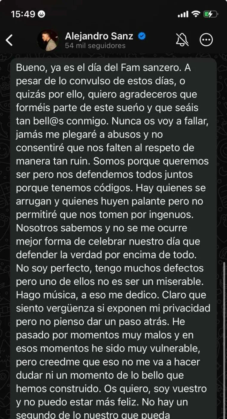Alejandro Sanz rompe su silencio