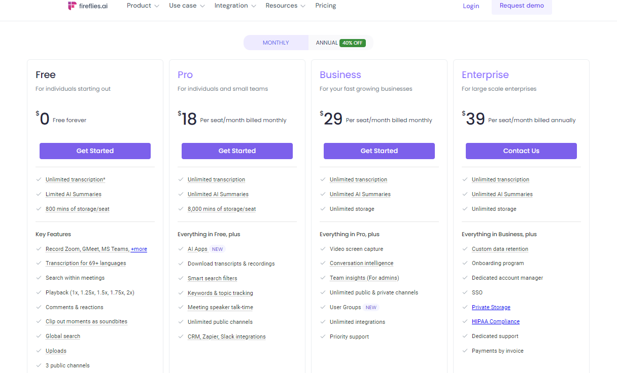 Pricing Plans for Fireflies