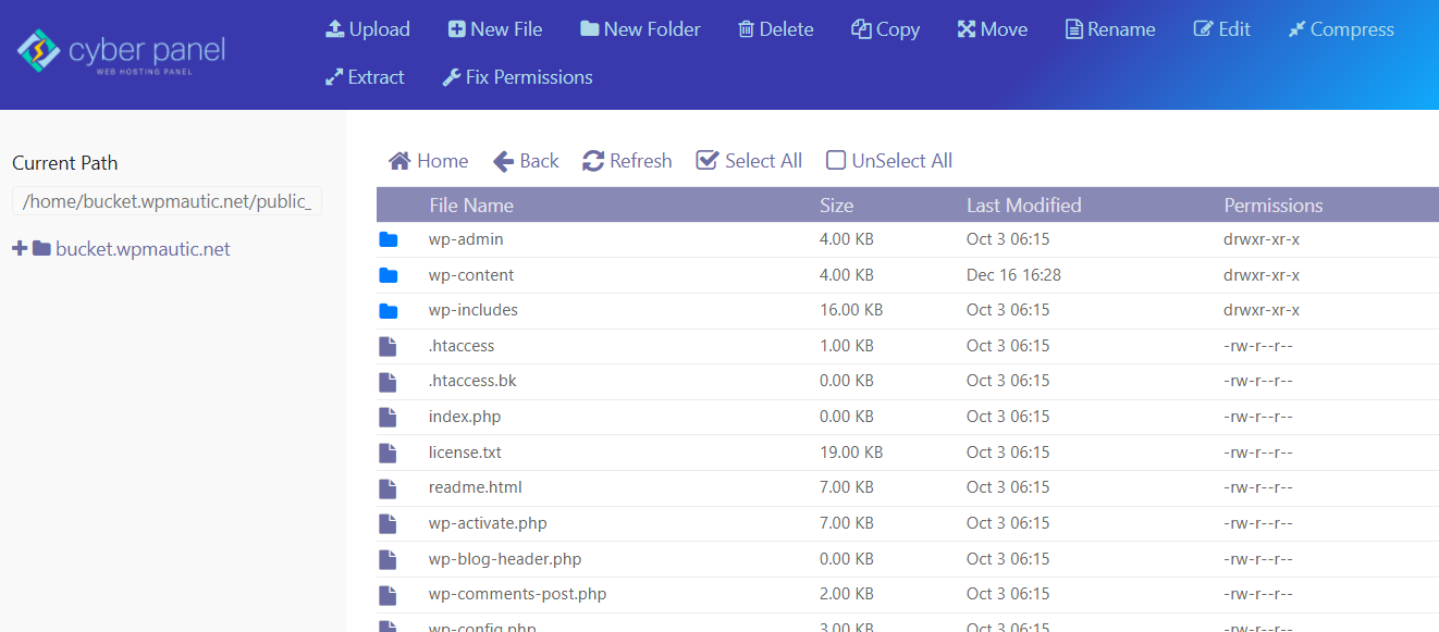 CyberPanel File Manager - 500 Internal Server Error WordPress