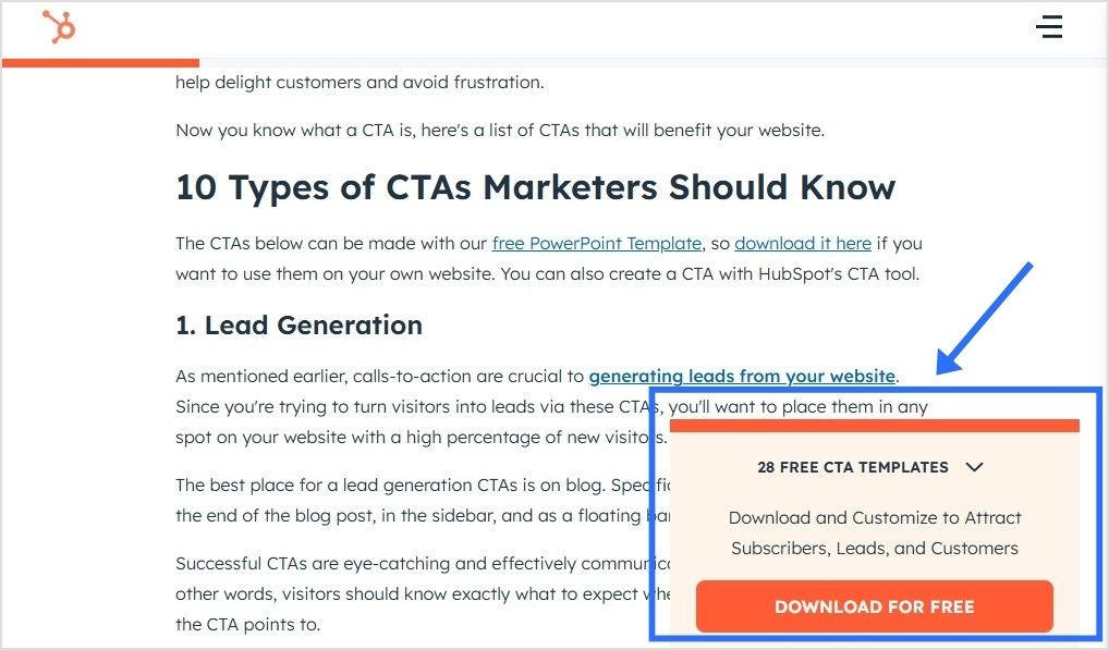 Example of Hubspot CTA social classic overlay