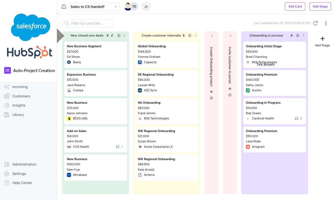 automated project creation from crm salesforce or hubspot