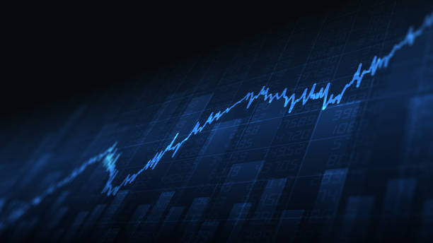 abstract financial bar chart with uptrend line graph on blue colour background abstract financial bar chart with uptrend line graph on blue colour background stock chart background stock pictures, royalty-free photos & images