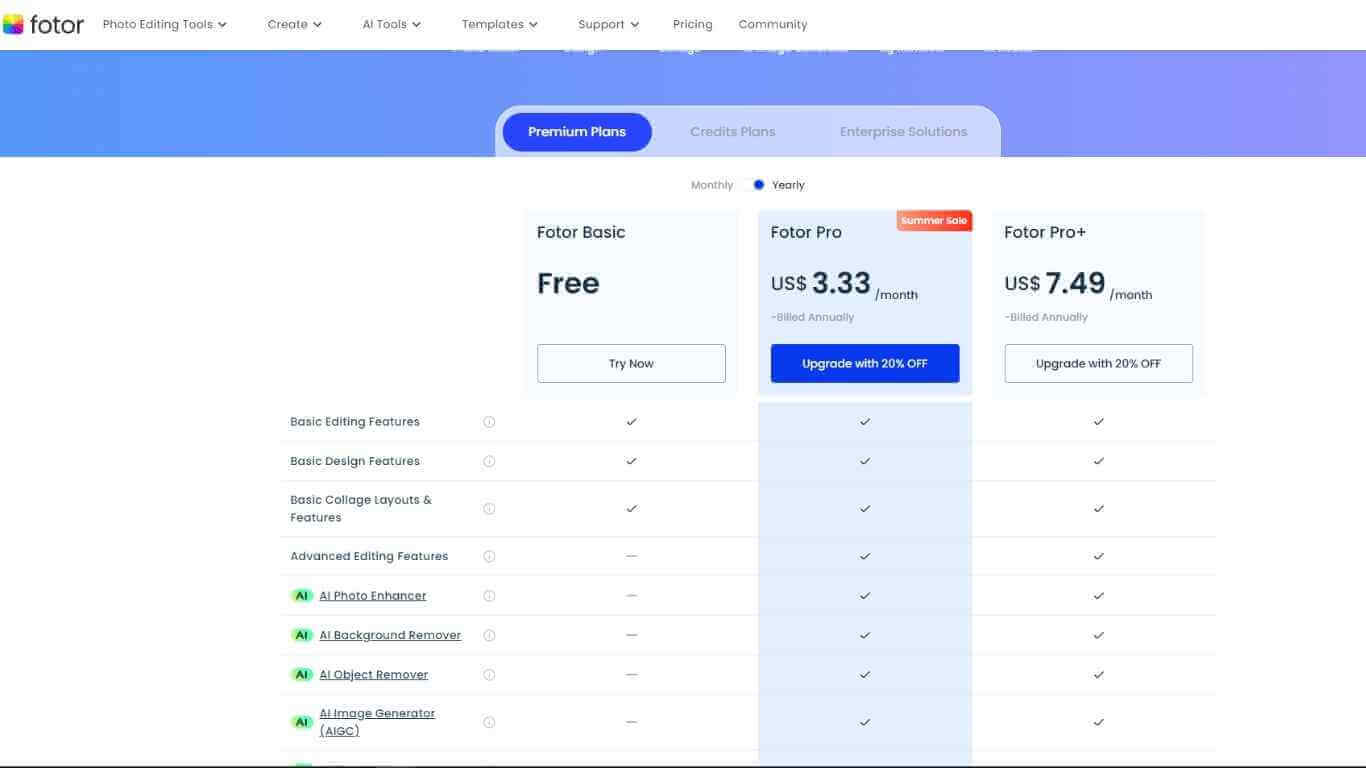 Fotor pricing plan