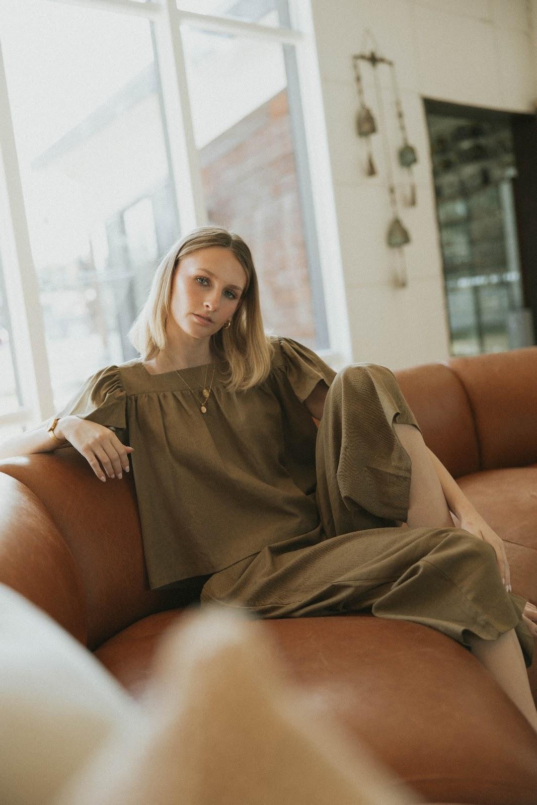 Olive green matching women's set.