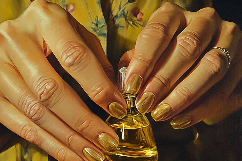 woman using a dry oil for her nails