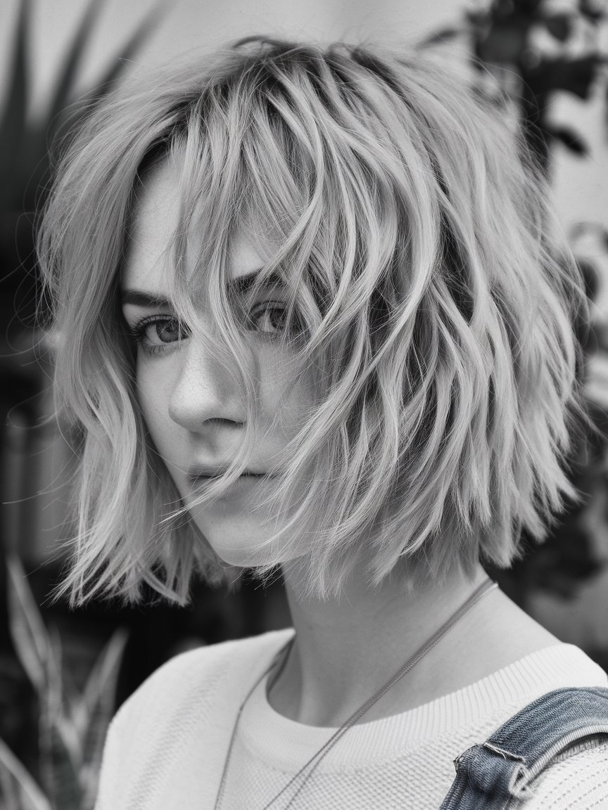 27. Delicate Sliced Bob with Messy Waves