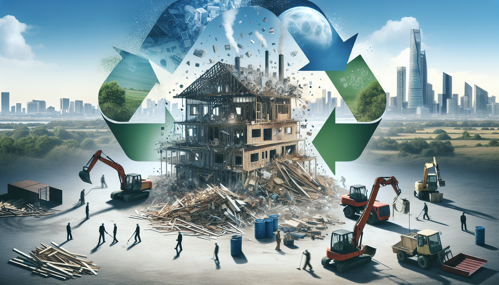 Artistic representation of environmental and economic impact of deconstruction