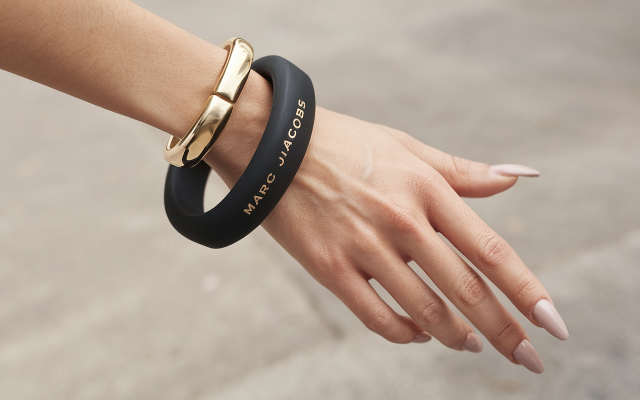 Marc by Marc Jacobs Black Rubber Gold End Cap Bangle