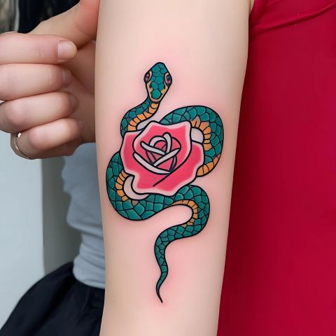 Rose and Snake Tattoo