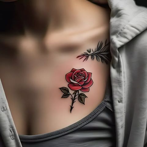 Traditional Red Rose Tattoo