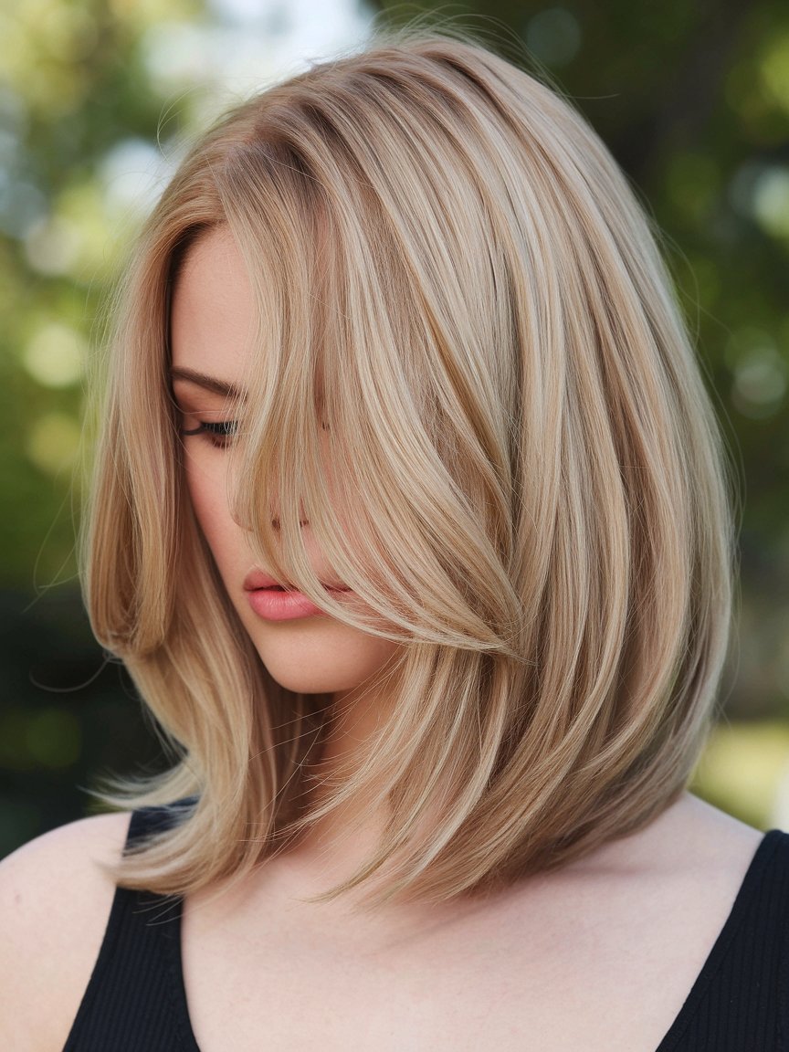 21. Sandy Blonde Lob with Soft Layers