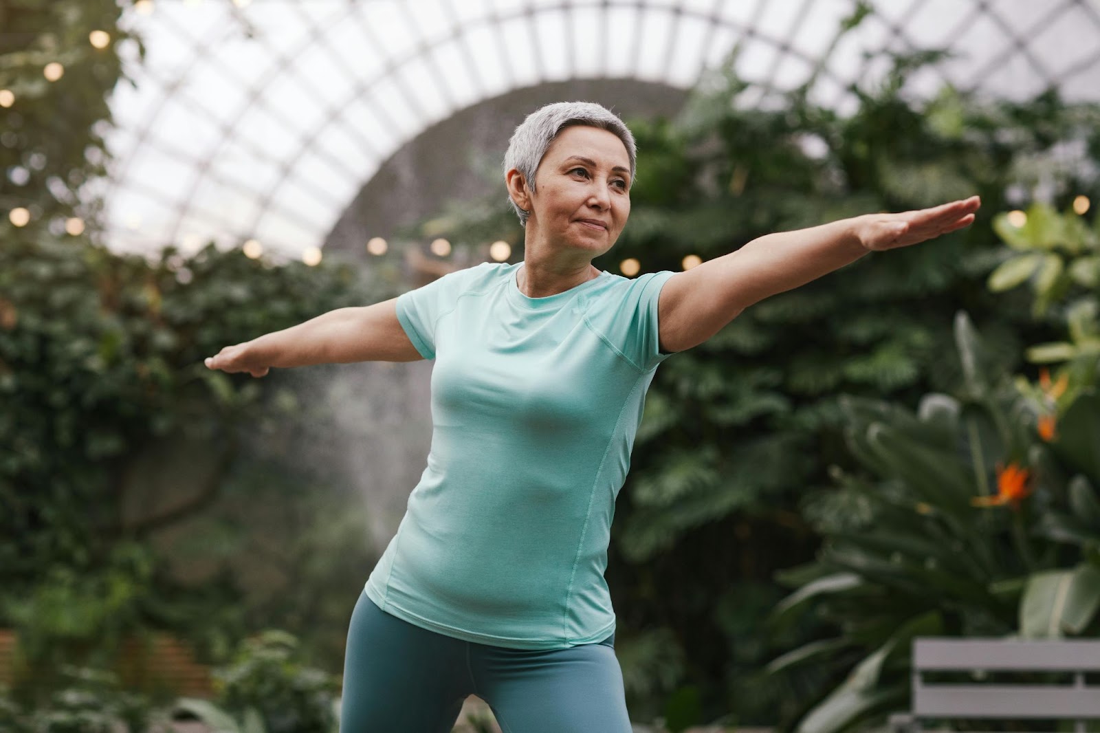 A woman stretching her arms