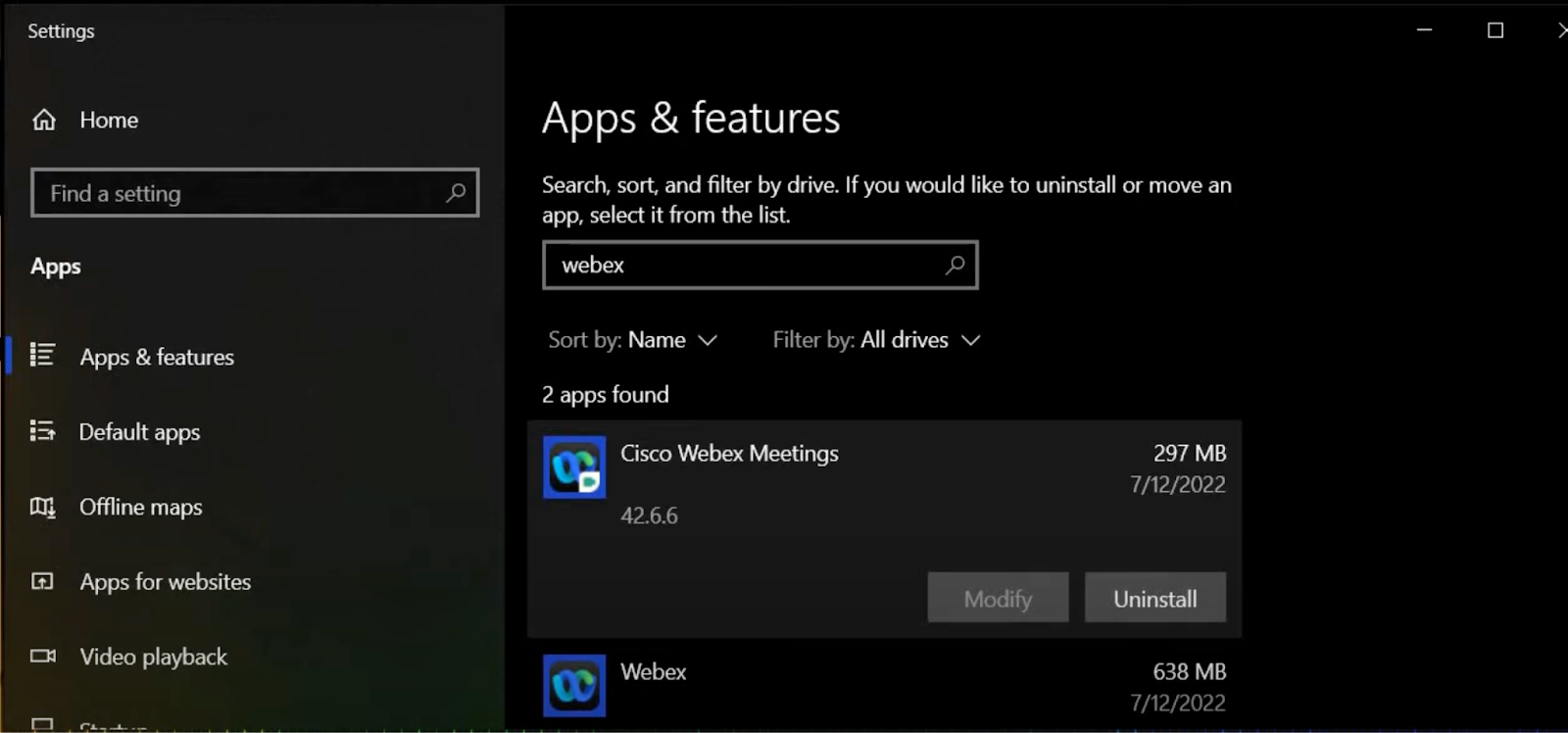 Uninstall Webex from Windows