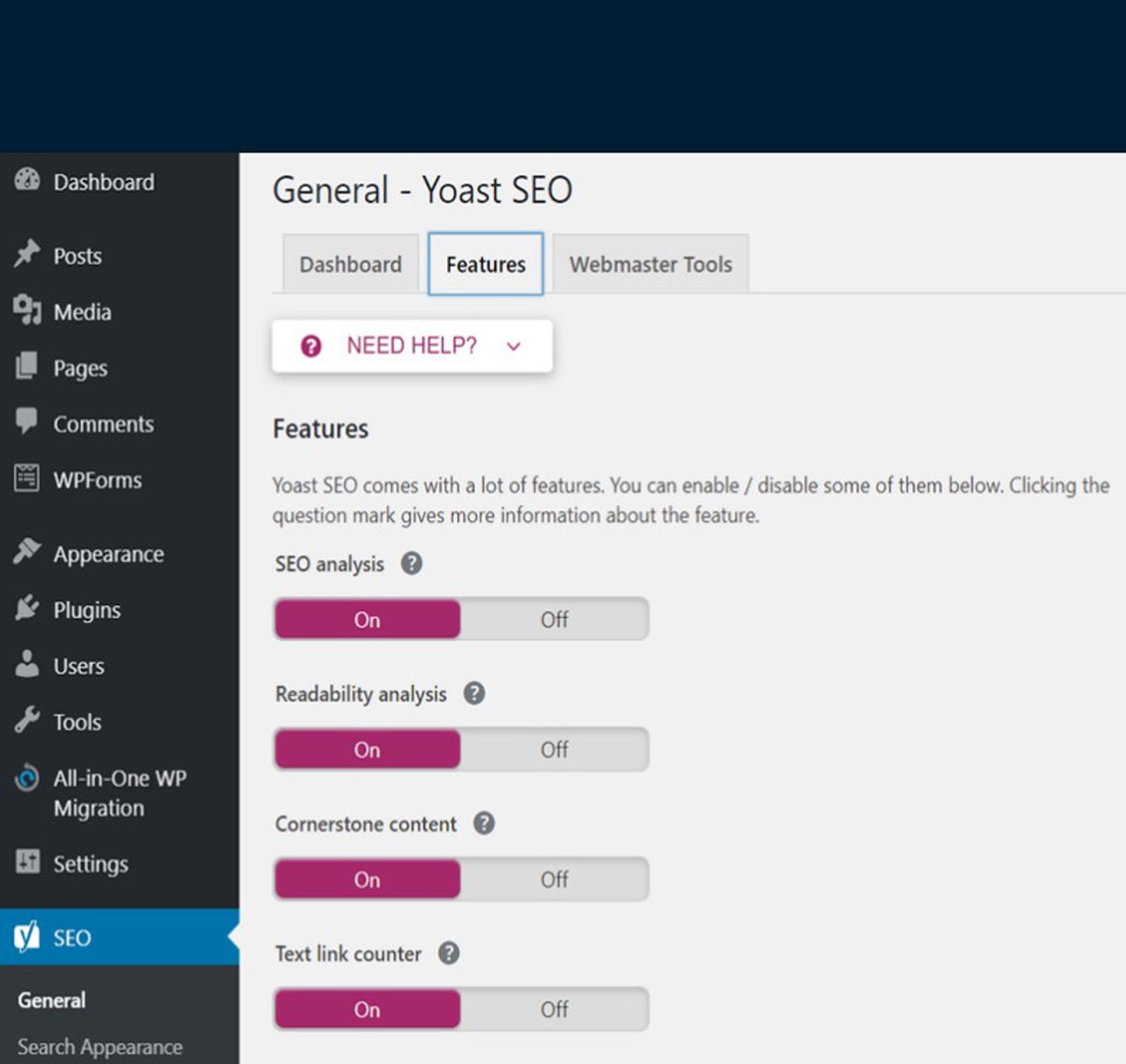 Màn hình hiển thị Yoast SEO trong WordPress