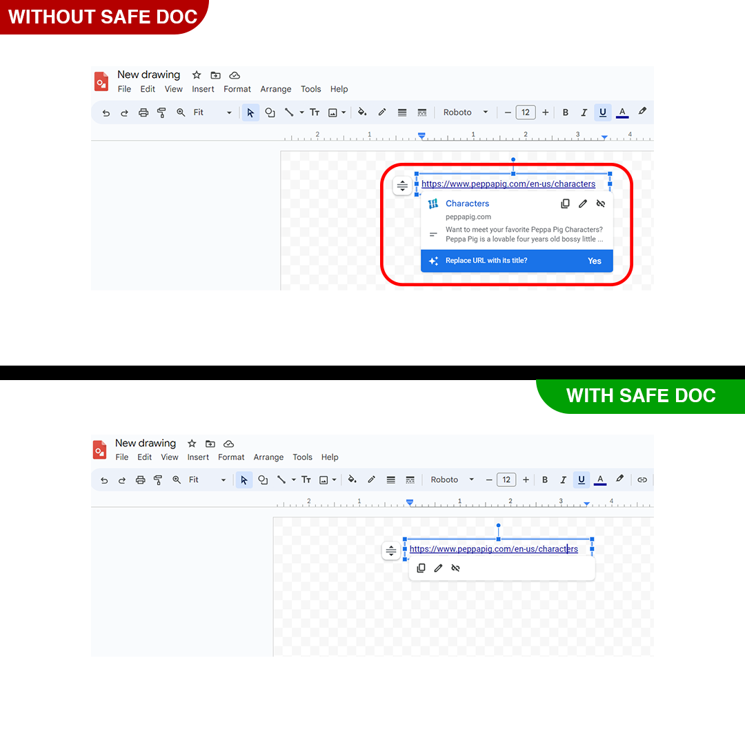 Safe Doc Disables Link Preview Feature in Google Drawings