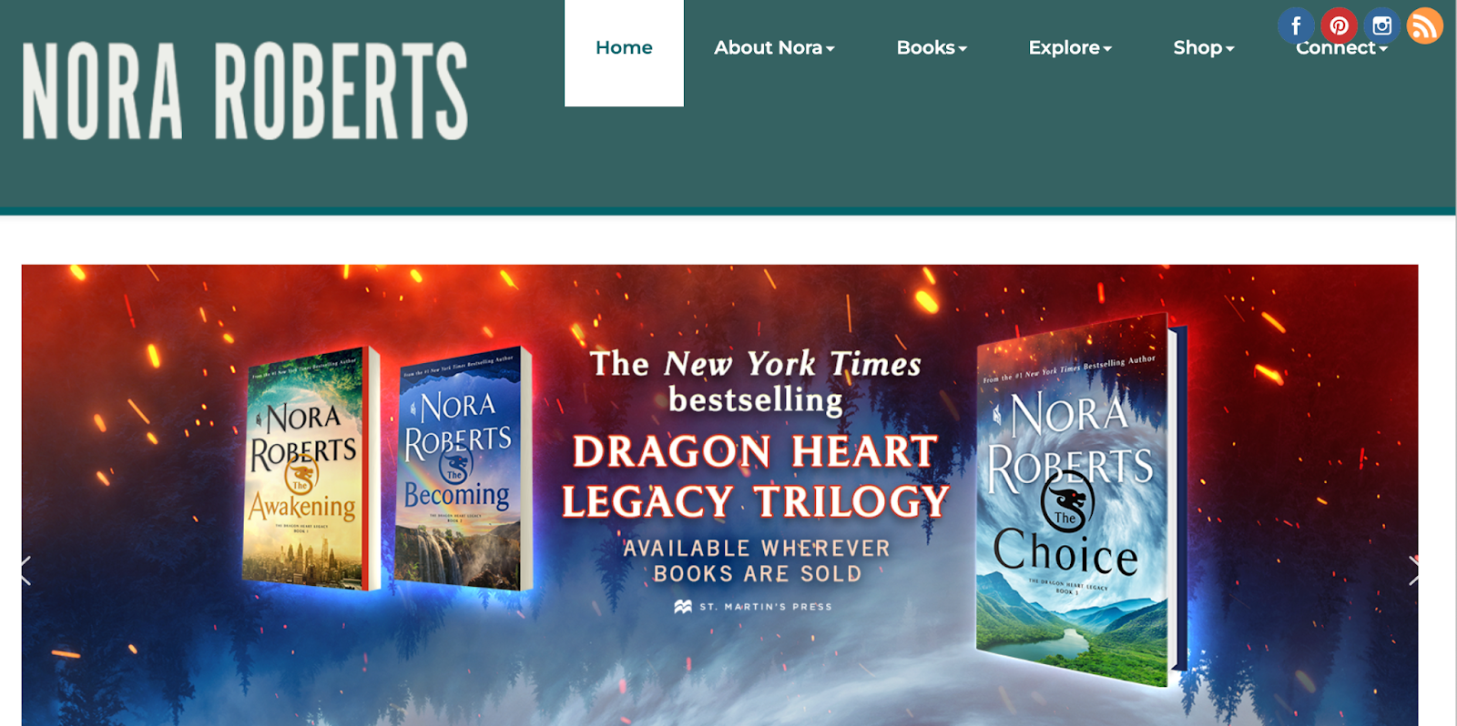 image of Nora Roberts website