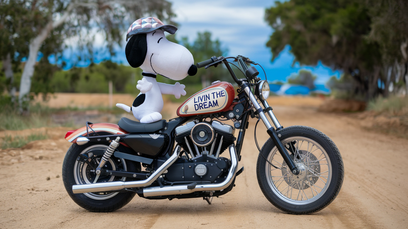 livin the dream Snoopy white tank top motorcycle