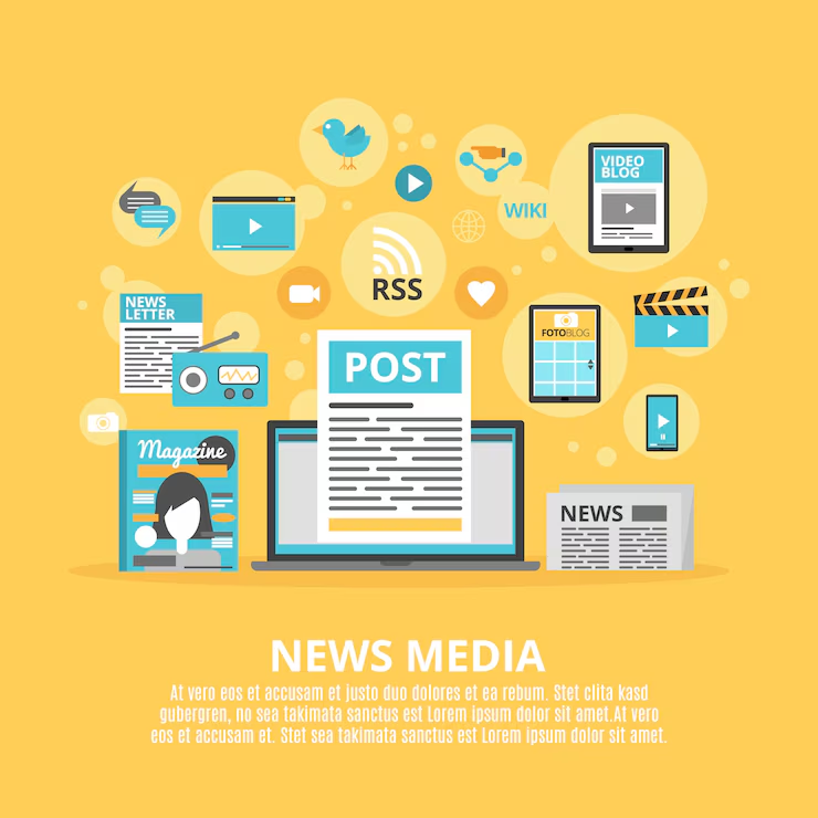 News media flat icons composition poster