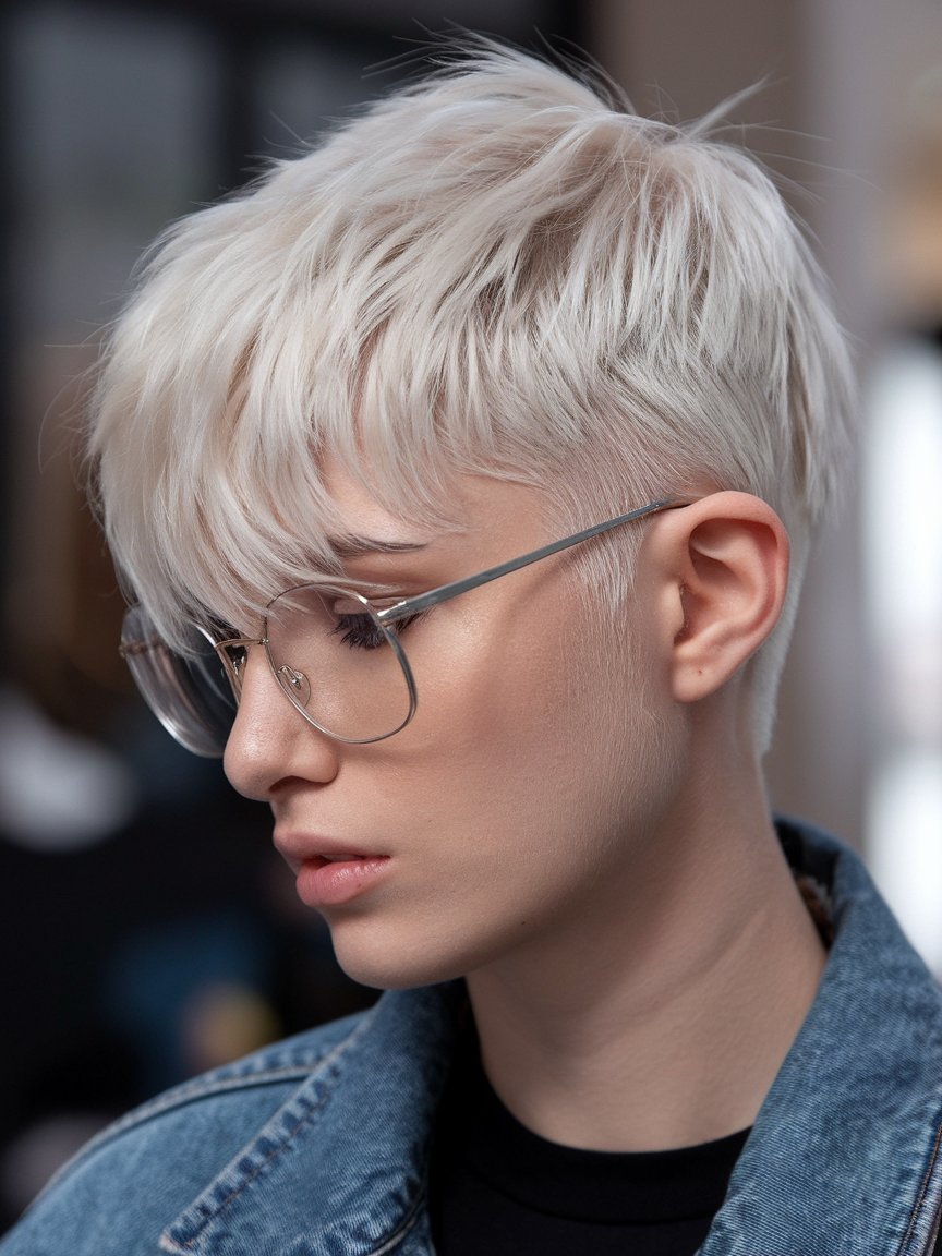 9. Platinum Blonde Pixie with Shaved Sides