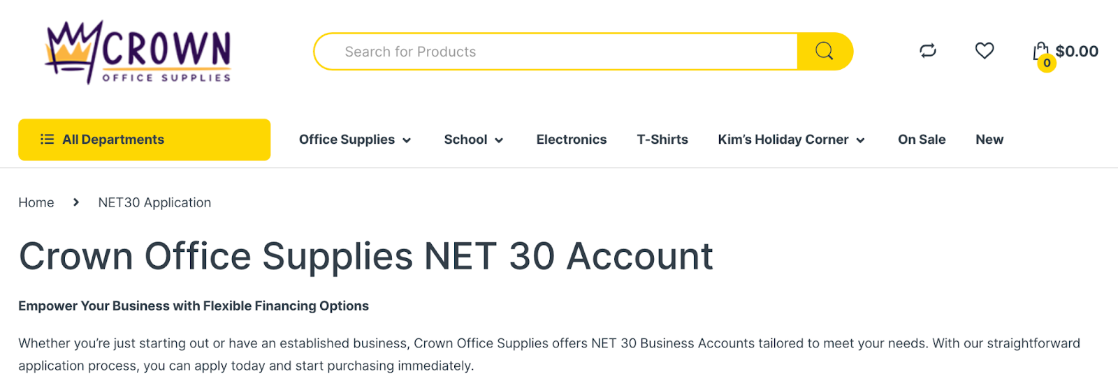 Crown office supplies net 30 terms