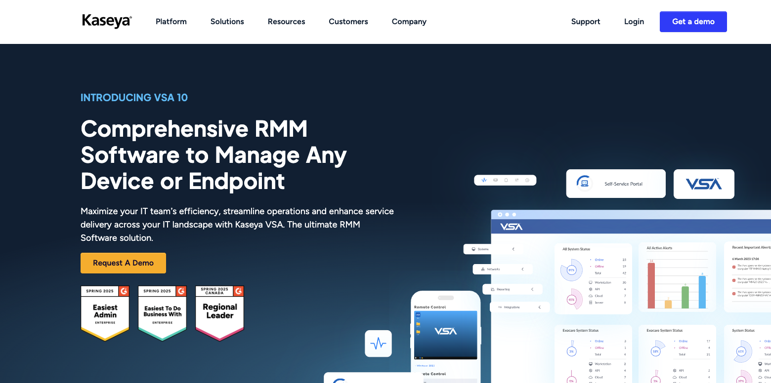 Screenshot of Kaseya VSA - Best RMM with endpoint management suite.
