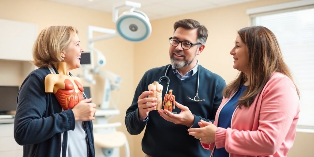 Médico e paciente discutindo cirurgia bariátrica em clínica.