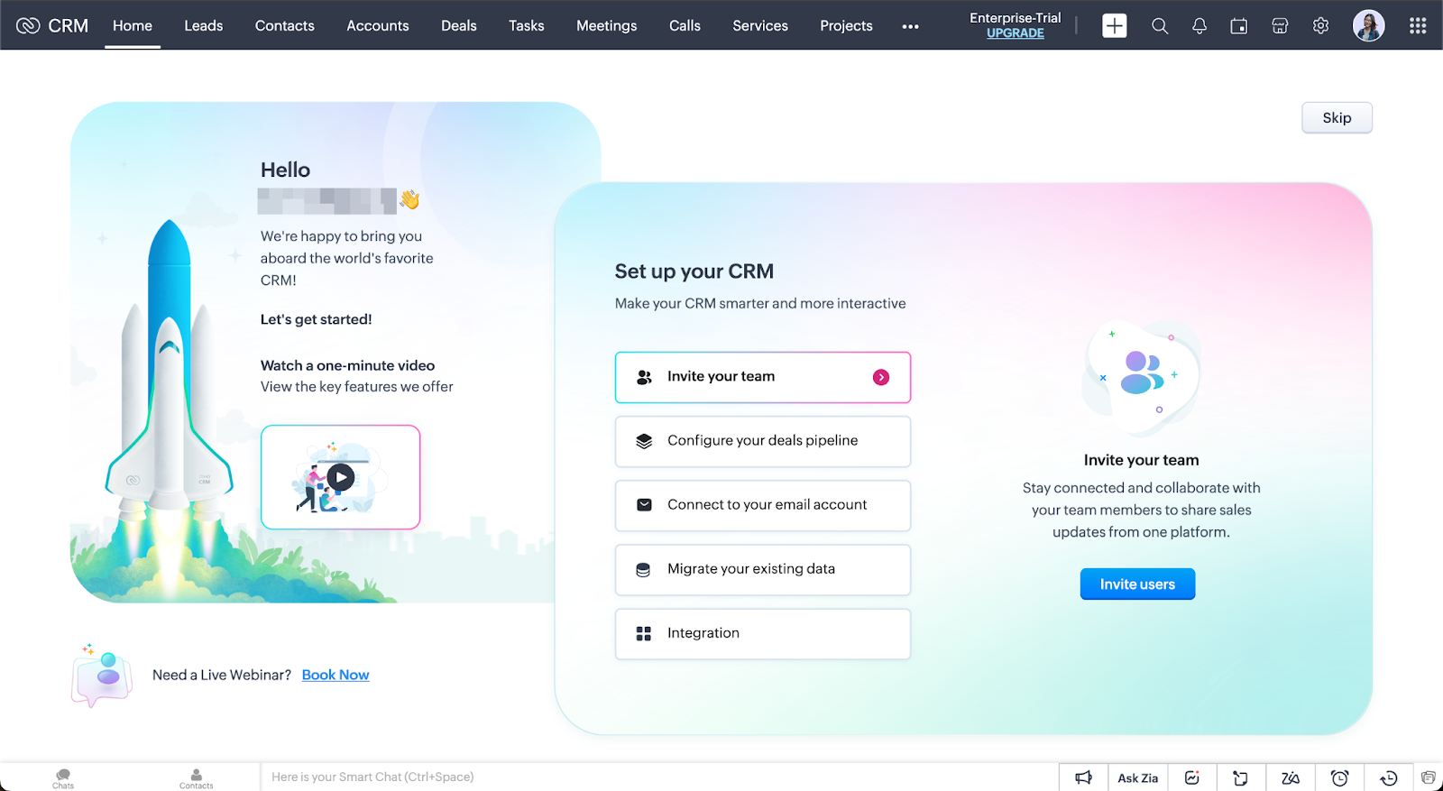 Zoho CRM dashboard 