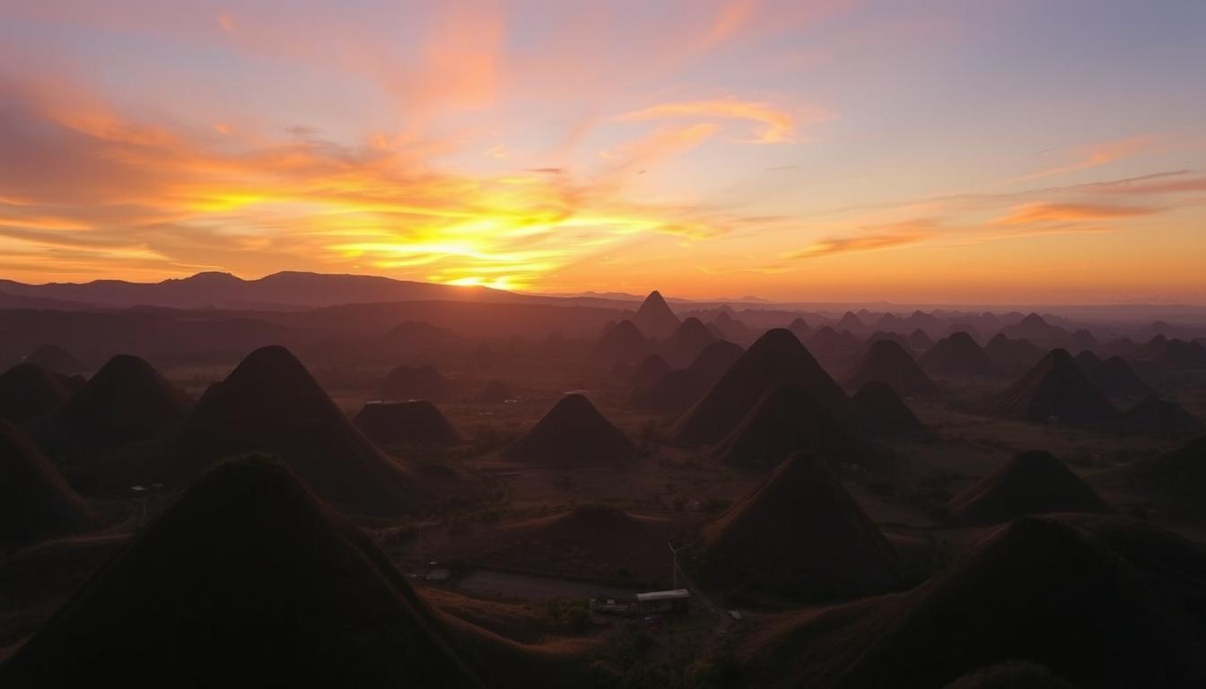 Sunset view of the Chocolate Hills showcasing their beauty and need for preservation
