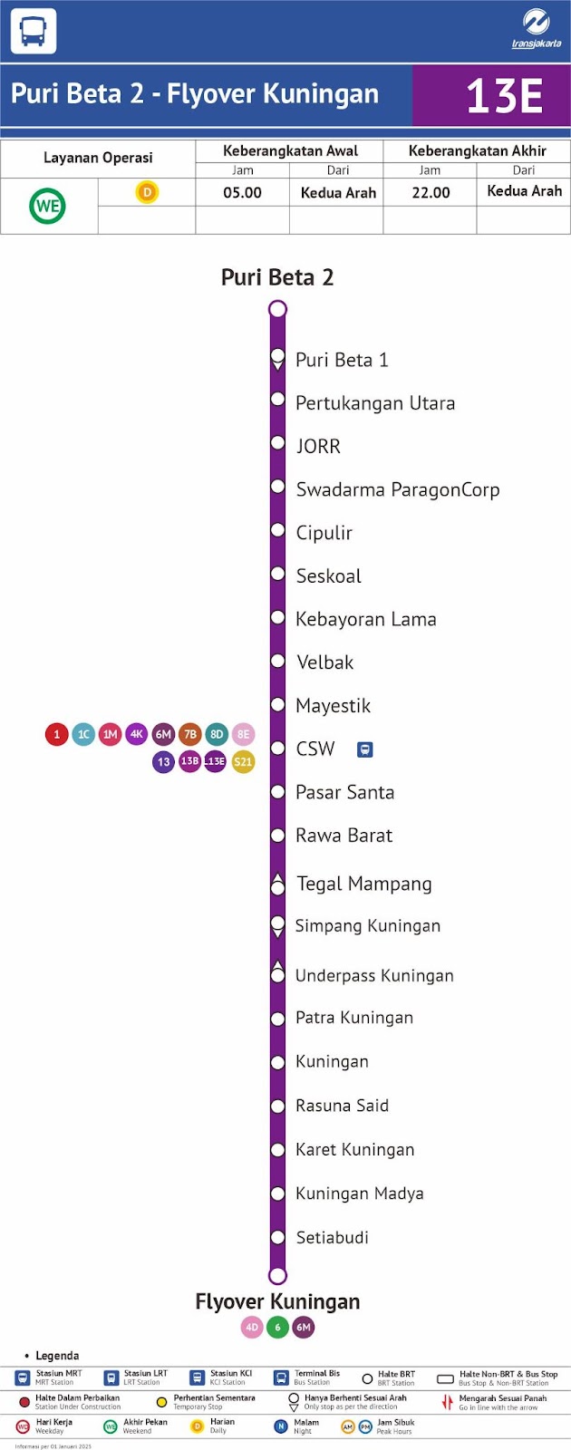 Routes for Transjakarta Corridors 13, 13B, and 13E. Source:&nbsp;transjakarta.co.id/peta-rute 