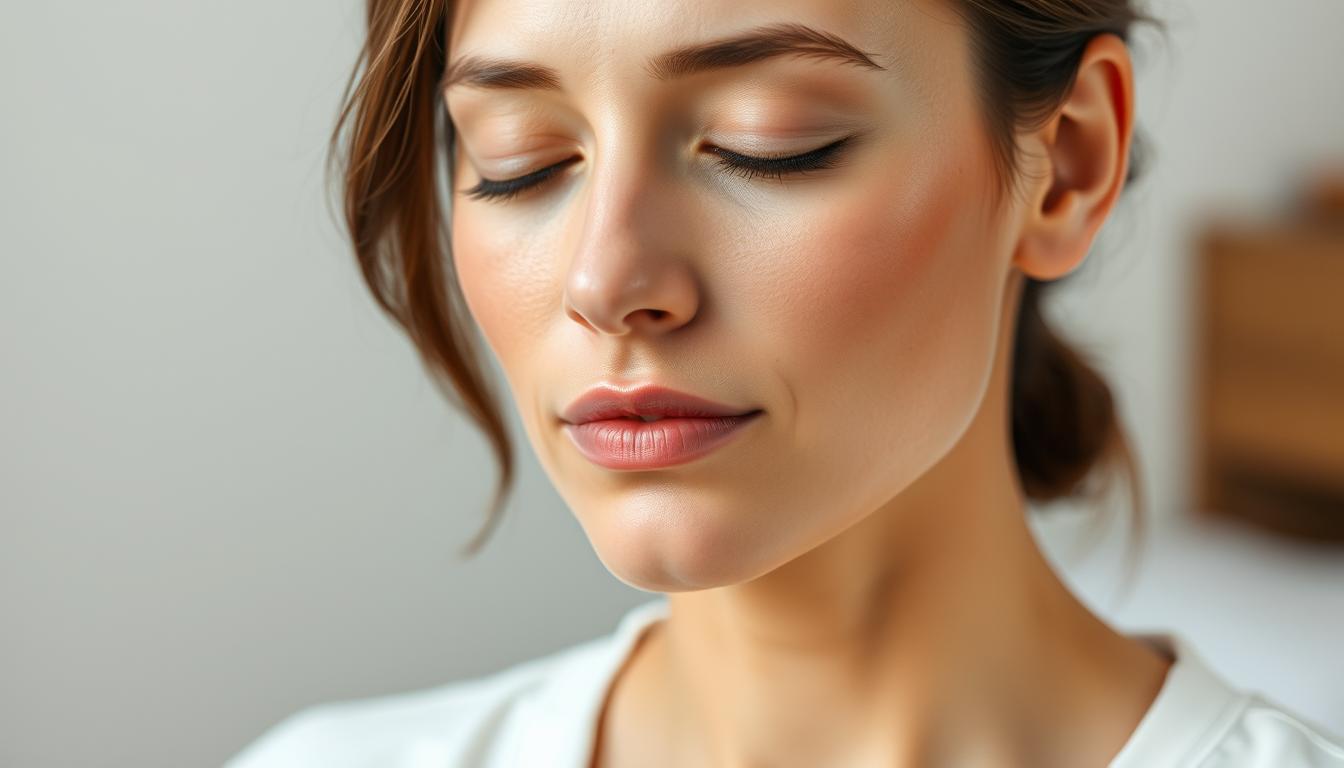 Person with calm expression showing stress reduction benefits of Ashwagandha for skin