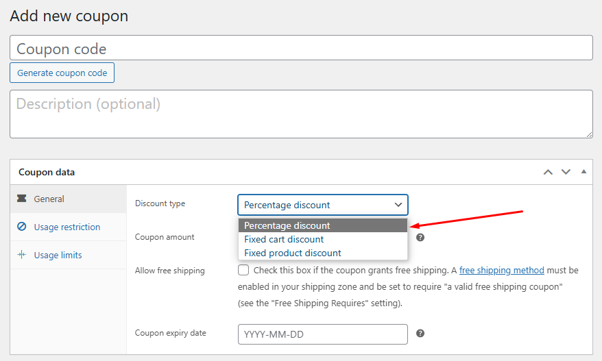 WooCommerce percentage discount coupon