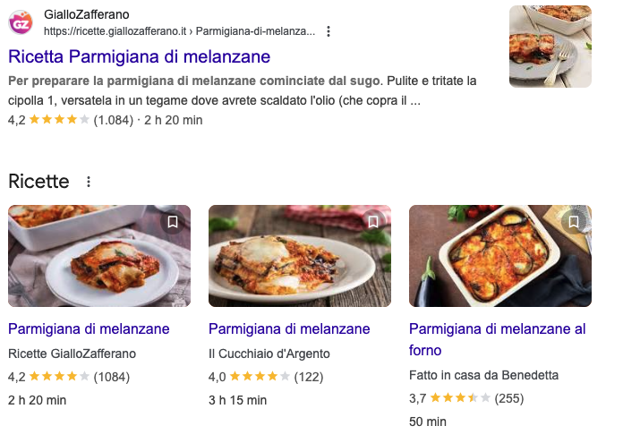 Rich snippet SERP "parmigiana di melanzane"