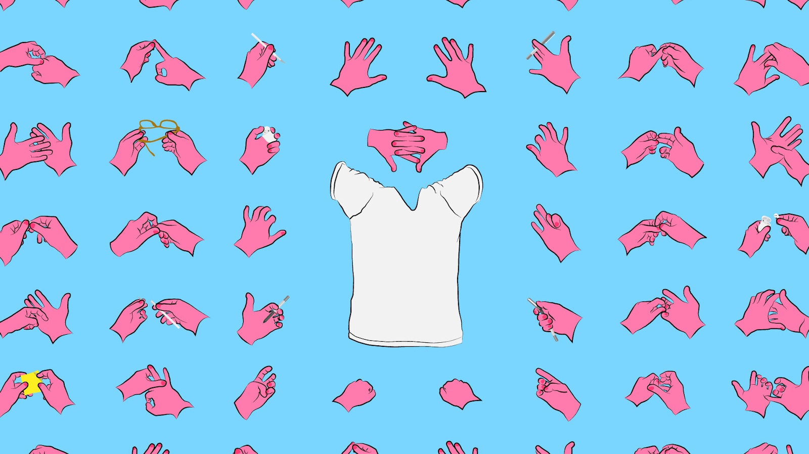 A pattern of hands and a white shirtDescription automatically generated